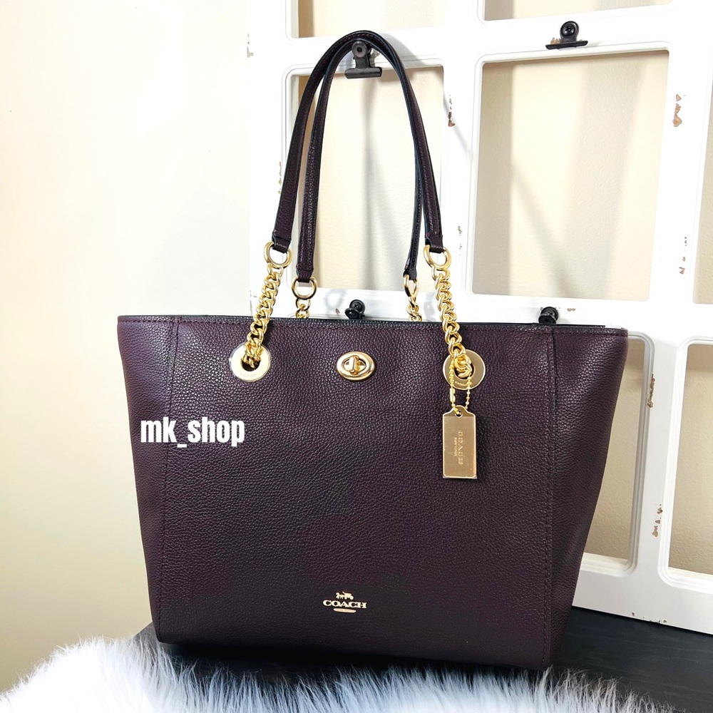 COACH Turnlock Chain Tote Bag Oxblood